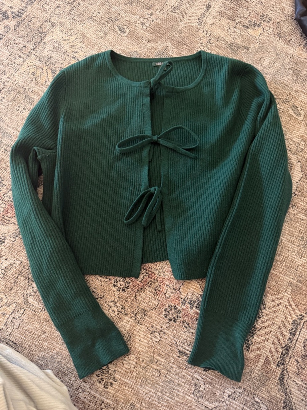 Wild Fable Forest Green Ribbed Tie-Front Cardigan